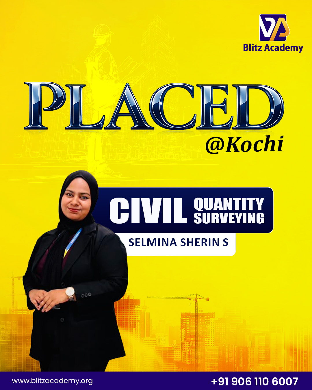 Selmina Sherin, placed as Civil QS (Kochi)